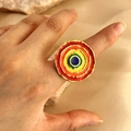 18K vergulde roestvrijstalen ring met levendige kleurrijke emaille cirkels - Regenboog Concentrische Cirkels Stijl (JZ-YS406)