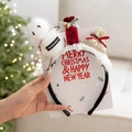 Cerchietto di renna natalizia con bambola di peluche bianca e sacchetto di velluto rosso - No.22 Peluche Bianco Borsa Rossa