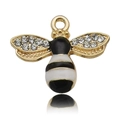 Bee pendant with gold metal, sparkling rhinestones and black and white enamel for DIY jewelry - 1pc Black and White Enamel Bee with Rhinestones 18x22mm