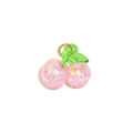Pink resin cherry pendant with green leaves and 18K gold-plated ring for DIY jewelry - Resin Cherry-Pink