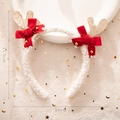 Christmas reindeer antler headband in white plush with gold glitter and red velvet bow - Bowknot Headband