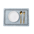Gray-blue leather placemat with dark gray chain border and faux woven texture - Rectangle / Fog Blue