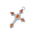Detail of silver cross pendant with orange marquise and clear round cubic zirconia - Silver Orange Zirconia