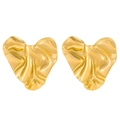 Minimalist gold heart earrings with hammered texture and artistic wrinkled finish for women - 18K Gold Plated Pleated Heart (N-917)