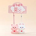 Cute pink pig and white rabbit magnetic cartoon resin keychains with red hearts - Magnetic - Pig and Rabbit Couple Charms