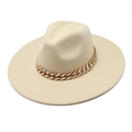 Beigefarbener Wollfilzhut mit breiter Krempe und dekorativer goldener Metallkette - M (56-58cm) / Nur Hut / Beige