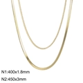 Double-layered 18K gold plated necklace featuring 400mm box chain and 450mm snake chain - Gold Box Chain 400x1.8mm and Snake Chain 450x3mm (KN232358-Z)