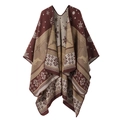 Knitted shawl with burgundy reindeer and snowflake patterns on a white background - Christmas Double-Sided - Wine Red