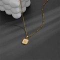 Elegant gold square medallion necklace with white shell inlay and butterfly relief - Square Shell Butterfly D711 / Gold