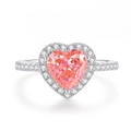 Elegant S925 sterling silver ring with heart-shaped pink gemstone and diamond halo - FDJZ-115 Padparadscha Pink