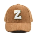Nahaufnahme braune Cord-Baseballkappe mit weißem Plüsch-Z-Patch und goldenen Pailletten - Z-Buchstaben Aufnäher (Braun)