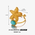 Verstellbarer goldener Edelstahlring mit Seestern-Motiv und ovalem Türkis-Edelstein - Polierter Seestern Türkisfarbener Edelstein Verstellbarer Ring