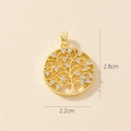 Detail shot of golden Tree of Life pendant with zircons and 2.2cm x 2.8cm dimensions - 0370-13 Gold Round Zirconia Tree of Life Pendant