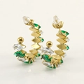 Vintage gold zircon earrings with marquise-cut green and white cubic zirconia stones - Clear and Green