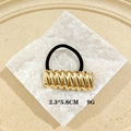 Golden spiral textured metal hair cuff with high elastic band for ponytail, size 2.3x5.8cm - Spiral