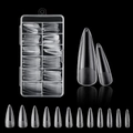 Detail view of numbered clear nail tips in a storage box showing sizes 0-9 - QSW12 (120Pcs Boxed)