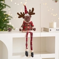 Christmas plush reindeer doll with long legs in vintage red and green plaid coat - Reindeer Little Sister (30cm)