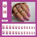 Summer square press-on nails with purple marble swirl and French tip design - W930 Grape Gradient (Glue Type)