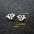 Silver stainless steel heart arrow studs with size dimensions on dark background - 052 Heart Arrow Steel