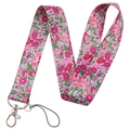 Pink floral polyester lanyard with silver lobster clasp for phones and keys - KP204-10 Pink Dense Floral Lanyard