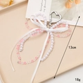 Handmade beaded bow charm with pink crystals and silver heart clip for bags - Multi-layer Pink/White Beaded Bow Keychain