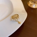 Vintage style gold earrings with pearls, zircons and a heart pendant on a white plate - Heart Pearl Ear Bone Clip (23#)