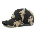Ethno-Jacquard-Baseballkappe in Schwarz und Creme mit strukturierter, fester Krone - Verstellbar / Khaki