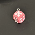 Creative pink dice pendant keychain with white dots and silver metal ring for DIY bags - Pink Dice Pendant (PY048-F)