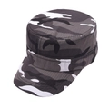 Flat top military cap featuring grey camo pattern and curved brim in cotton twill - Gray Camouflage