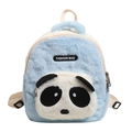Cute panda plush backpack for kids in blue and white with adjustable straps - Blue