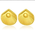 Elegant gold shell stud earrings with radiating ribbed texture and glossy metallic finish - Bright Gold Shell Scallop Stud