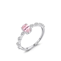 S925 sterling silver ring featuring a pink oval gemstone and sparkling zircon accents - Pink