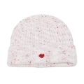 White and red gradient knit beanie with heart embroidery and ribbed cuff for women - M (56-58cm) / Red