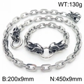 Stainless steel heavy chain set with double dragon head charms and measurement specs - Dragon Head Set (KS217062-Z)