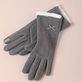 Gants en laine gris avec bordure en fausse fourrure blanche et doigts tactiles - Papillon Bord Fourrure Blanche - Poil de Lapin Gris
