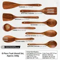 8-piece set of long-handle acacia wood kitchen utensils including spatulas and spoons - Mangium Wood 8-Piece Set / About 580g