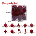Set da 24 palline di Natale floccate bordeaux con glitter dorati e forme assortite - Set da 24 / Borgogna