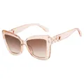 Cat eye sunglasses in champagne frame with gradient brown lenses and floral hinges - Champagne Gradient Tea