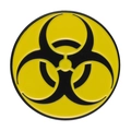 Spilla smaltata rotonda gialla e nera con logo biohazard e bordo metallico - Simbolo di Biohazard (XZ8915)