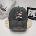 Washed dark gray baseball cap with American flag eagle embroidery patch for trendy casual wear - One Size / Black