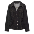 Camicia di jeans slim fit da donna con bottoni dorati e doppie tasche sul petto - XS / Tops