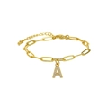Elegant 18k gold plated paperclip chain bracelet featuring a micro-pave letter A charm - Letter A