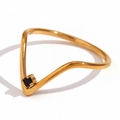 Bague en V minimaliste en acier inoxydable plaqué or 18K avec petit joyau noir - US 6 / Micro-pavé ultra-mince en forme de V (Or Noir)