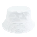 Detailed view of the pure white cotton bucket hat with a minimalist wide brim design - White