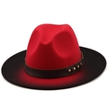 Wide brim wool felt fedora with red-black gradient color and leather rivet band - M (56-58cm) / Red-Black Gradient Style (07)