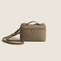 Elegant beige leather handbag with top handle and adjustable shoulder strap in minimal style - 19*6*11 / Khaki