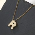 Gold plated necklace with letter R pendant featuring sparkling zircons on black rock - Letter R (Pendant Only)
