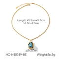 Spécifications du collier vintage français avec pierre bleue et chaîne dorée - Collier Pendentif Pierre Bleue Irrégulière Dorée (HC-N40749-BE)