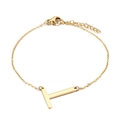 Minimalist gold stainless steel bracelet with a large horizontal letter T charm and clasp - Letter T(KB116106-K)