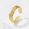 Irregular lava texture gold titanium steel open ring with adjustable minimalist design - Adjustable / Gold